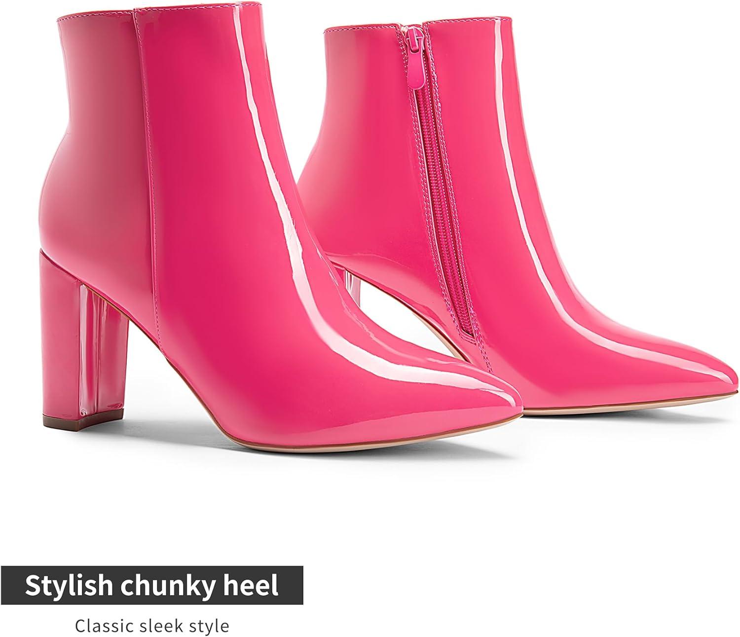 imageDREAM PAIRS Womens Chunky Heel Ankle Booties Pointed Toe Short BootsHot Pinkpat