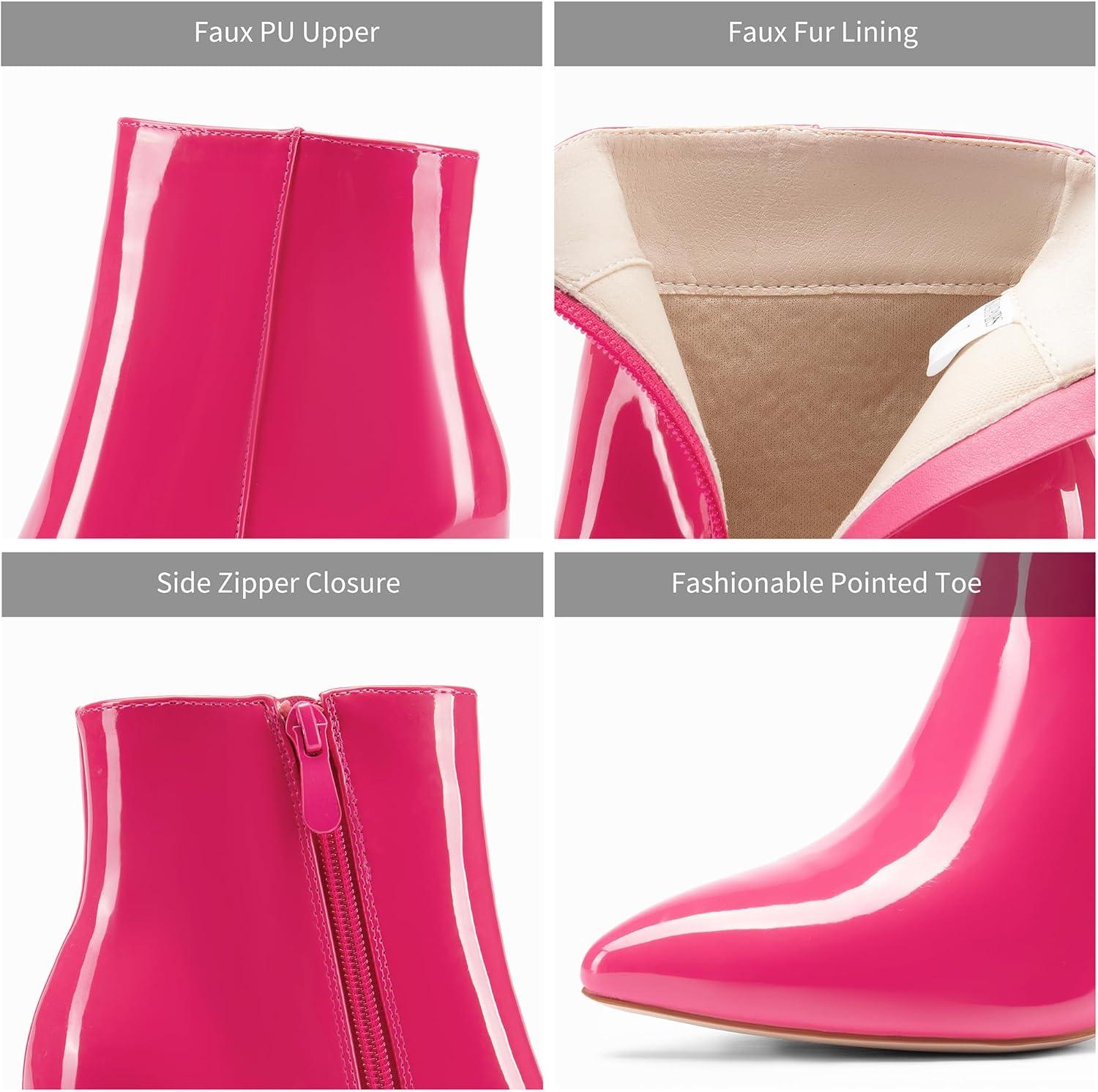 imageDREAM PAIRS Womens Chunky Heel Ankle Booties Pointed Toe Short BootsHot Pinkpat