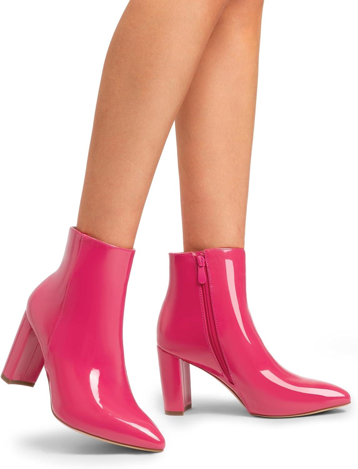 imageDREAM PAIRS Womens Chunky Heel Ankle Booties Pointed Toe Short BootsHot Pinkpat