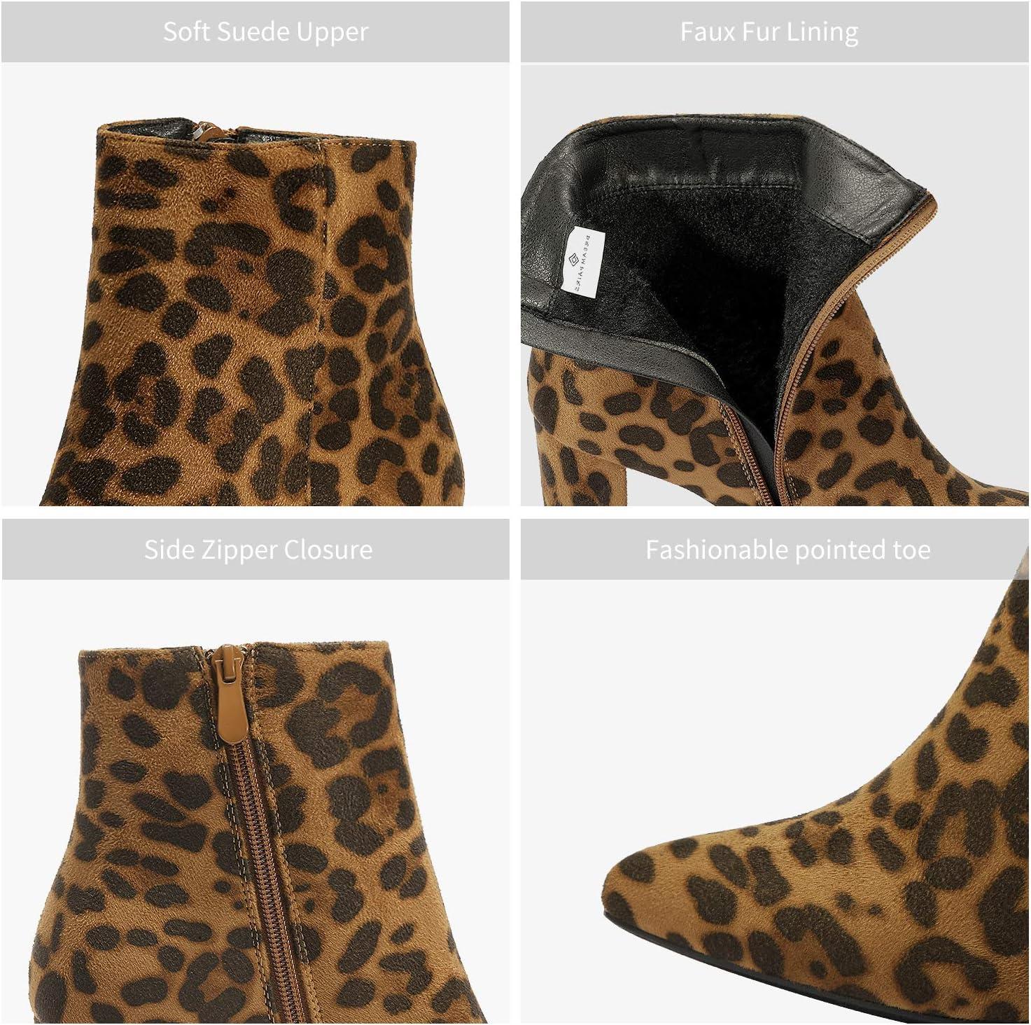 imageDREAM PAIRS Womens Chunky Heel Ankle Booties Pointed Toe Short BootsLeopard
