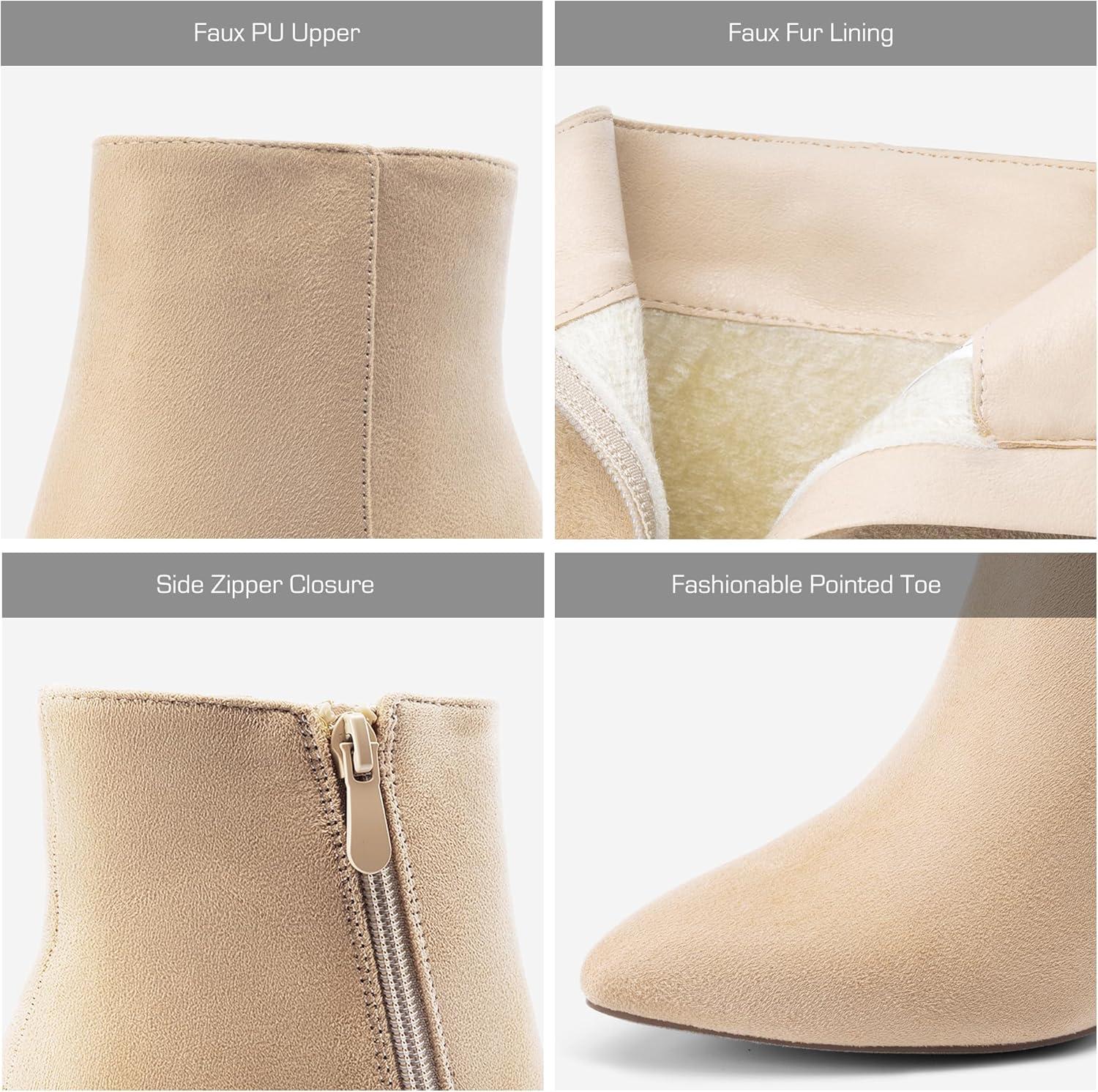 imageDREAM PAIRS Womens Chunky Heel Ankle Booties Pointed Toe Short BootsNude