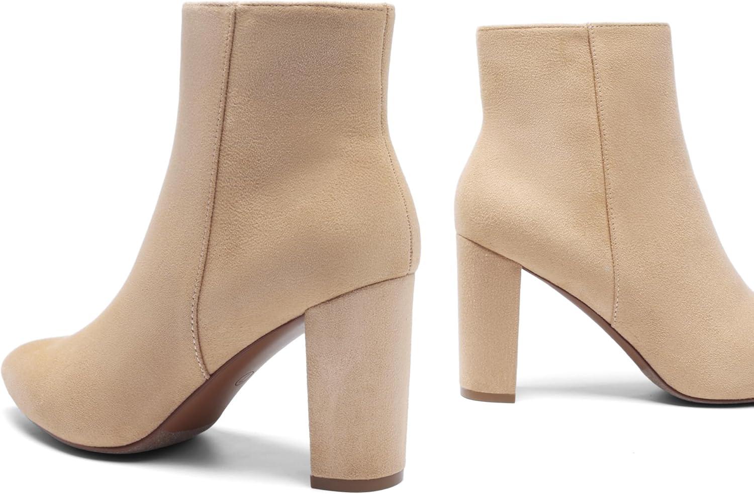 imageDREAM PAIRS Womens Chunky Heel Ankle Booties Pointed Toe Short BootsNude