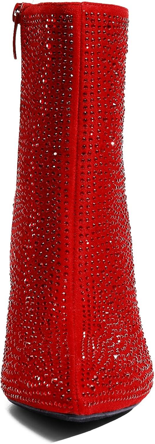 imageDREAM PAIRS Womens Chunky Heel Ankle Booties Pointed Toe Short BootsRedrhinestone