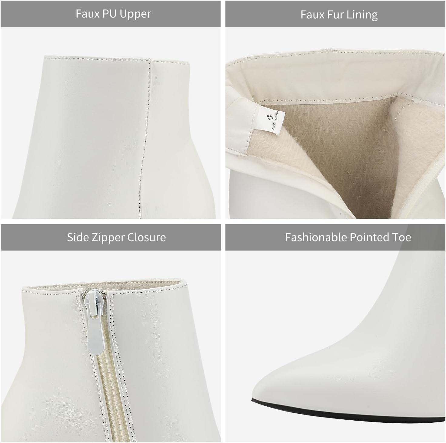 imageDREAM PAIRS Womens Chunky Heel Ankle Booties Pointed Toe Short BootsWhitePu