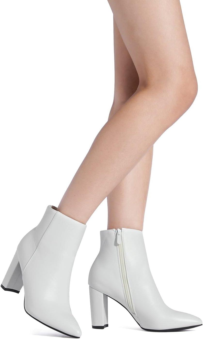 imageDREAM PAIRS Womens Chunky Heel Ankle Booties Pointed Toe Short BootsWhitePu