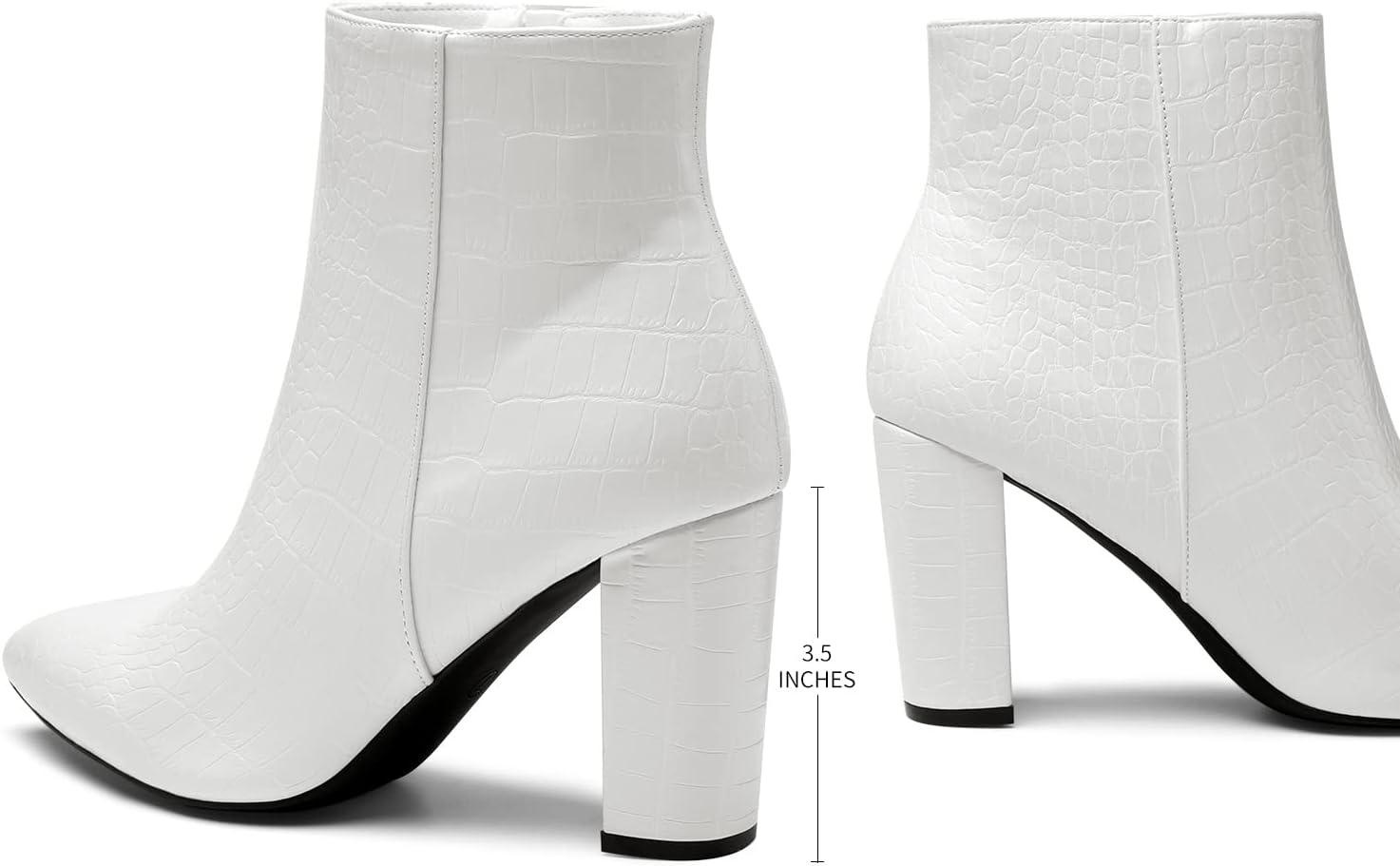 imageDREAM PAIRS Womens Chunky Heel Ankle Booties Pointed Toe Short BootsWhiteStonePu