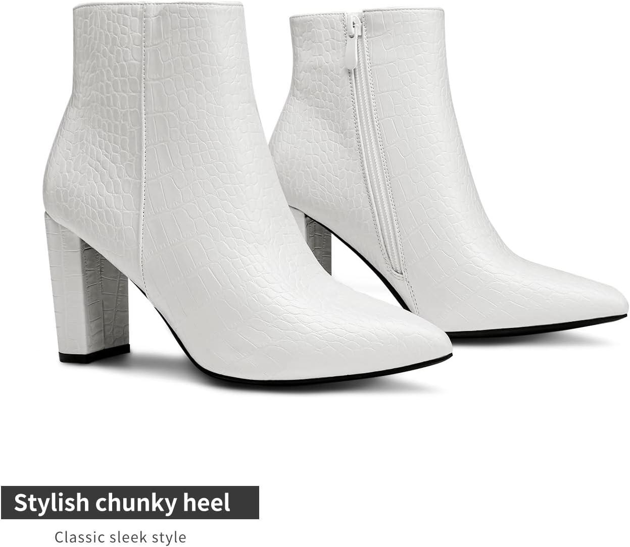 imageDREAM PAIRS Womens Chunky Heel Ankle Booties Pointed Toe Short BootsWhiteStonePu