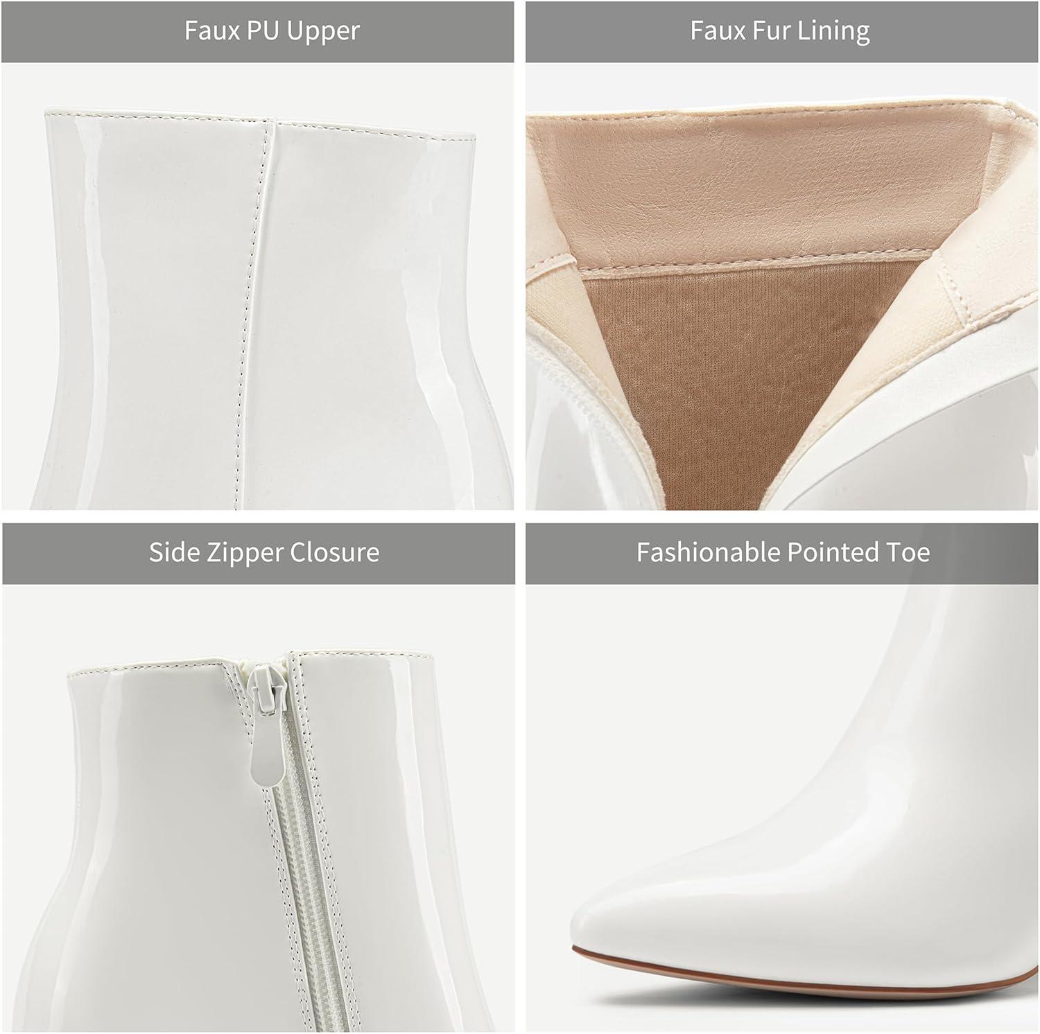 imageDREAM PAIRS Womens Chunky Heel Ankle Booties Pointed Toe Short BootsWhitepat