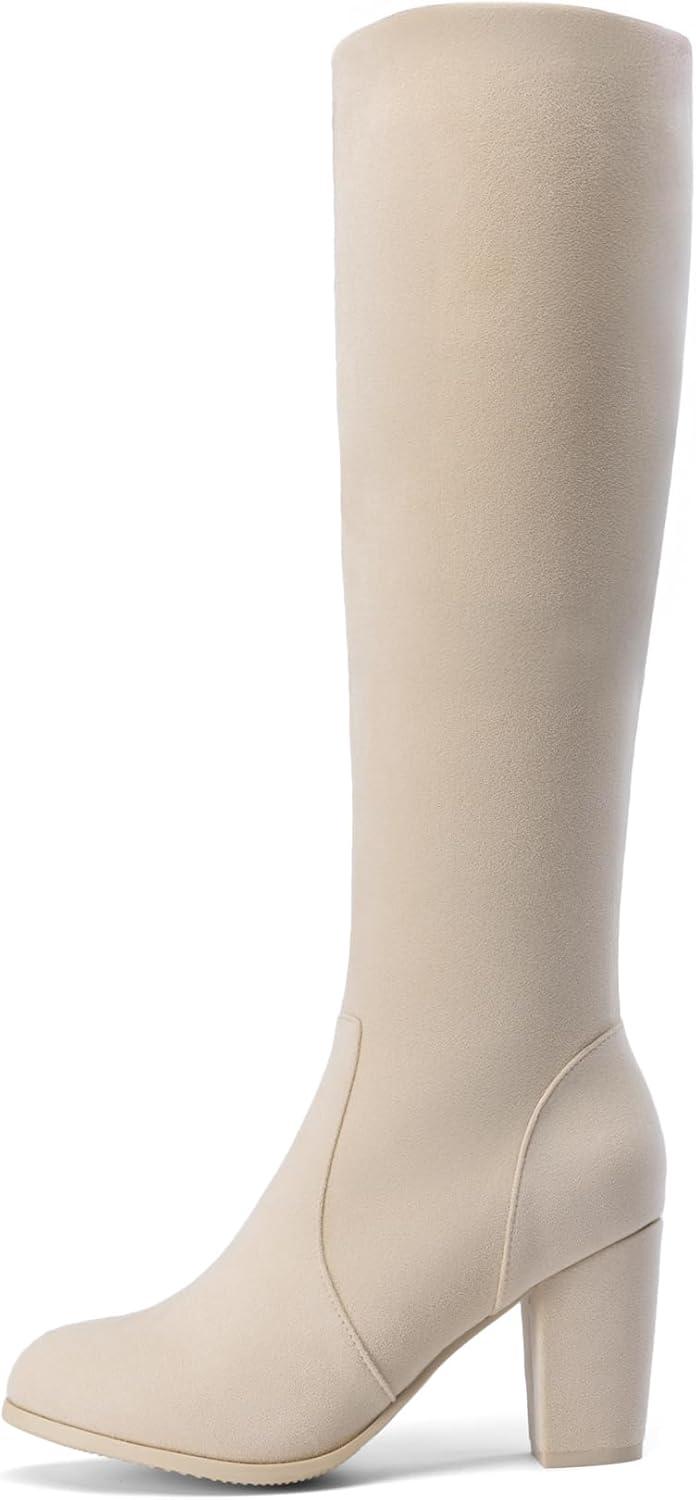 imageDREAM PAIRS Womens Chunky Heel Knee High BootsBeige