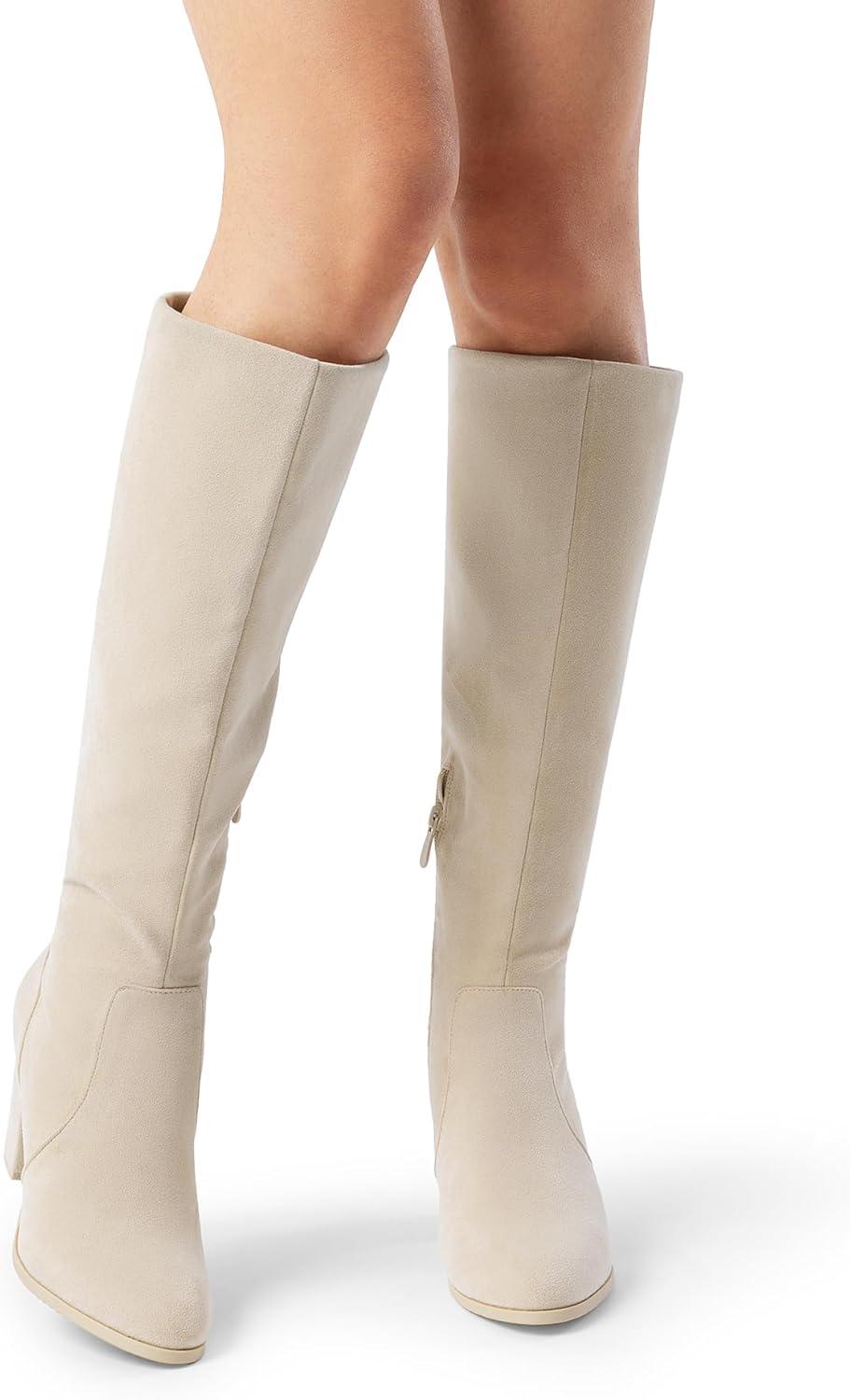 imageDREAM PAIRS Womens Chunky Heel Knee High BootsBeige