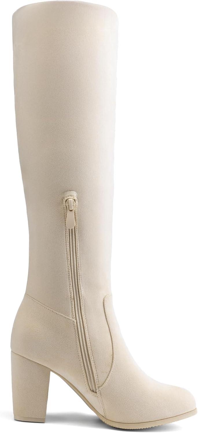 imageDREAM PAIRS Womens Chunky Heel Knee High BootsBeige