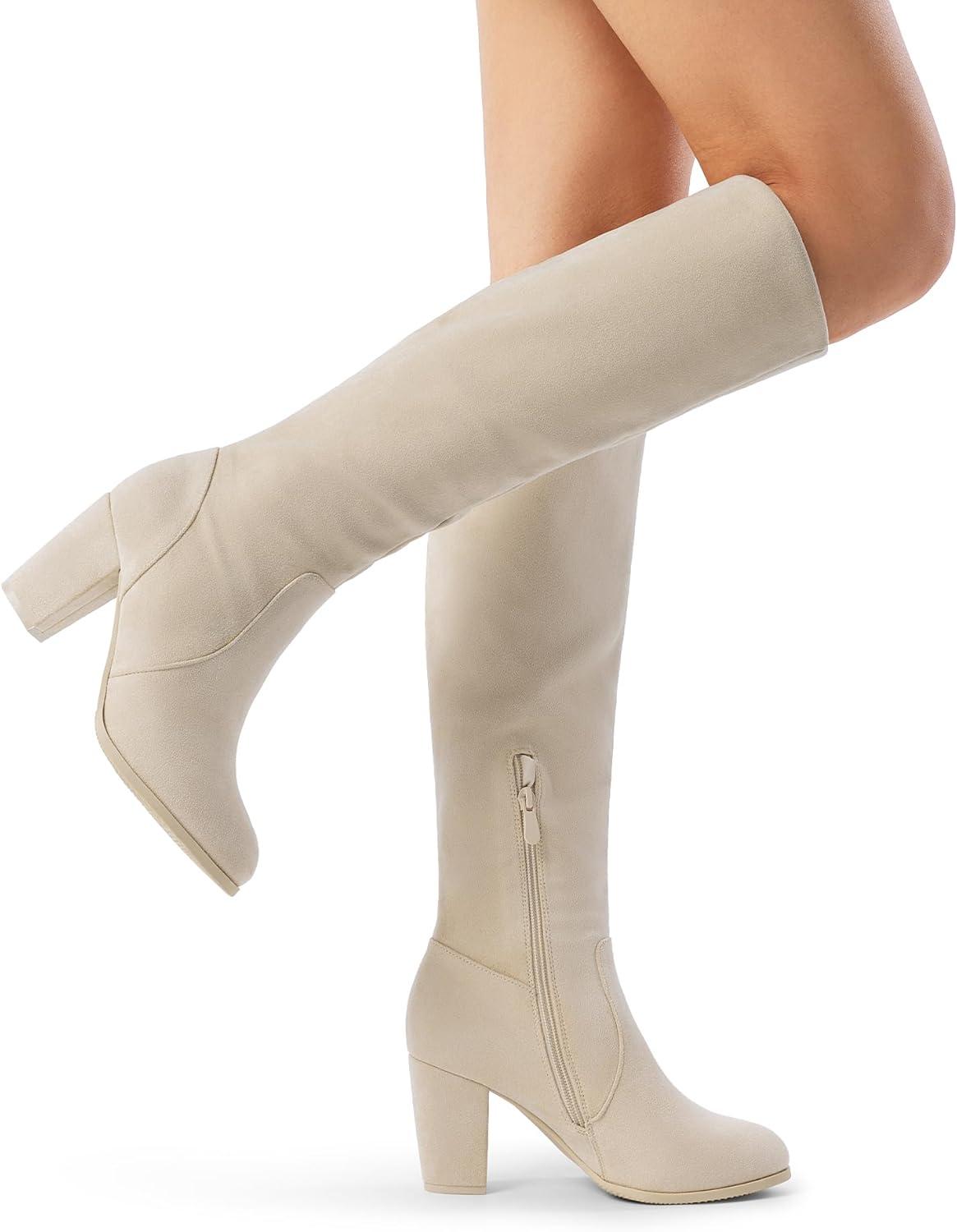 imageDREAM PAIRS Womens Chunky Heel Knee High BootsBeige