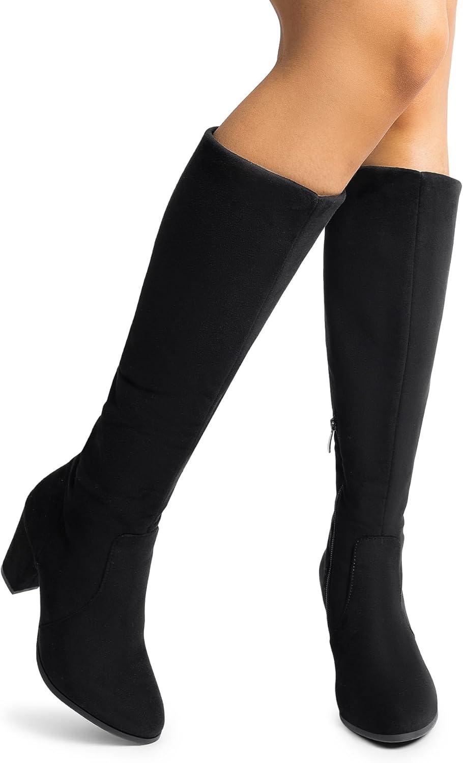 imageDREAM PAIRS Womens Chunky Heel Knee High BootsBlack