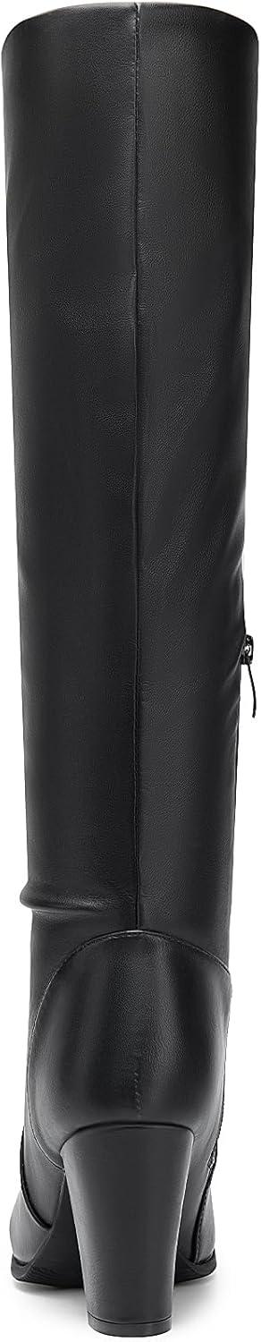 imageDREAM PAIRS Womens Chunky Heel Knee High BootsBlackPu
