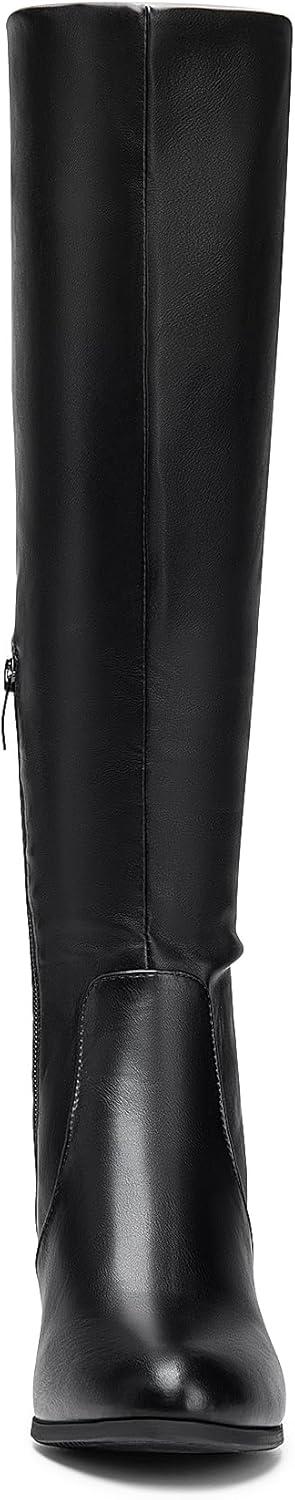 imageDREAM PAIRS Womens Chunky Heel Knee High BootsBlackPu