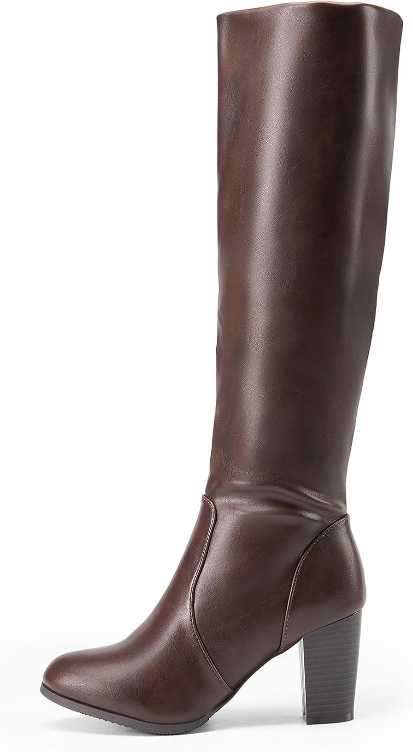 imageDREAM PAIRS Womens Chunky Heel Knee High BootsBrownpu