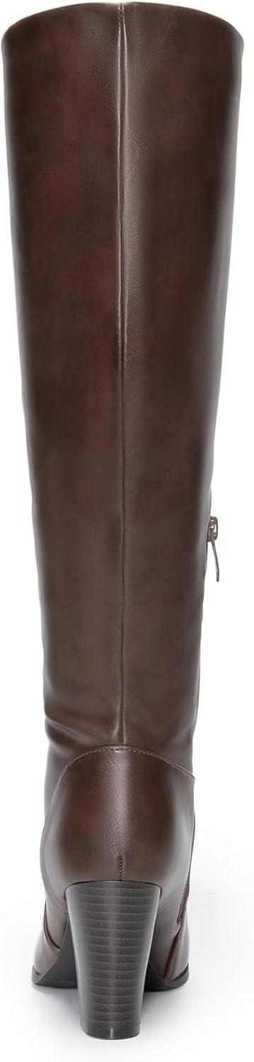 imageDREAM PAIRS Womens Chunky Heel Knee High BootsBrownpu