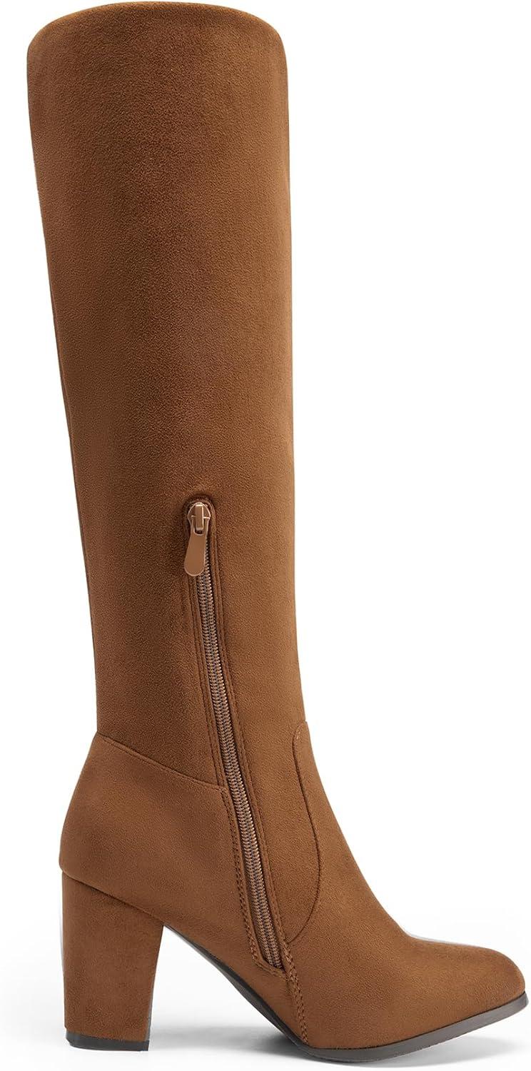 imageDREAM PAIRS Womens Chunky Heel Knee High BootsBrownsuede