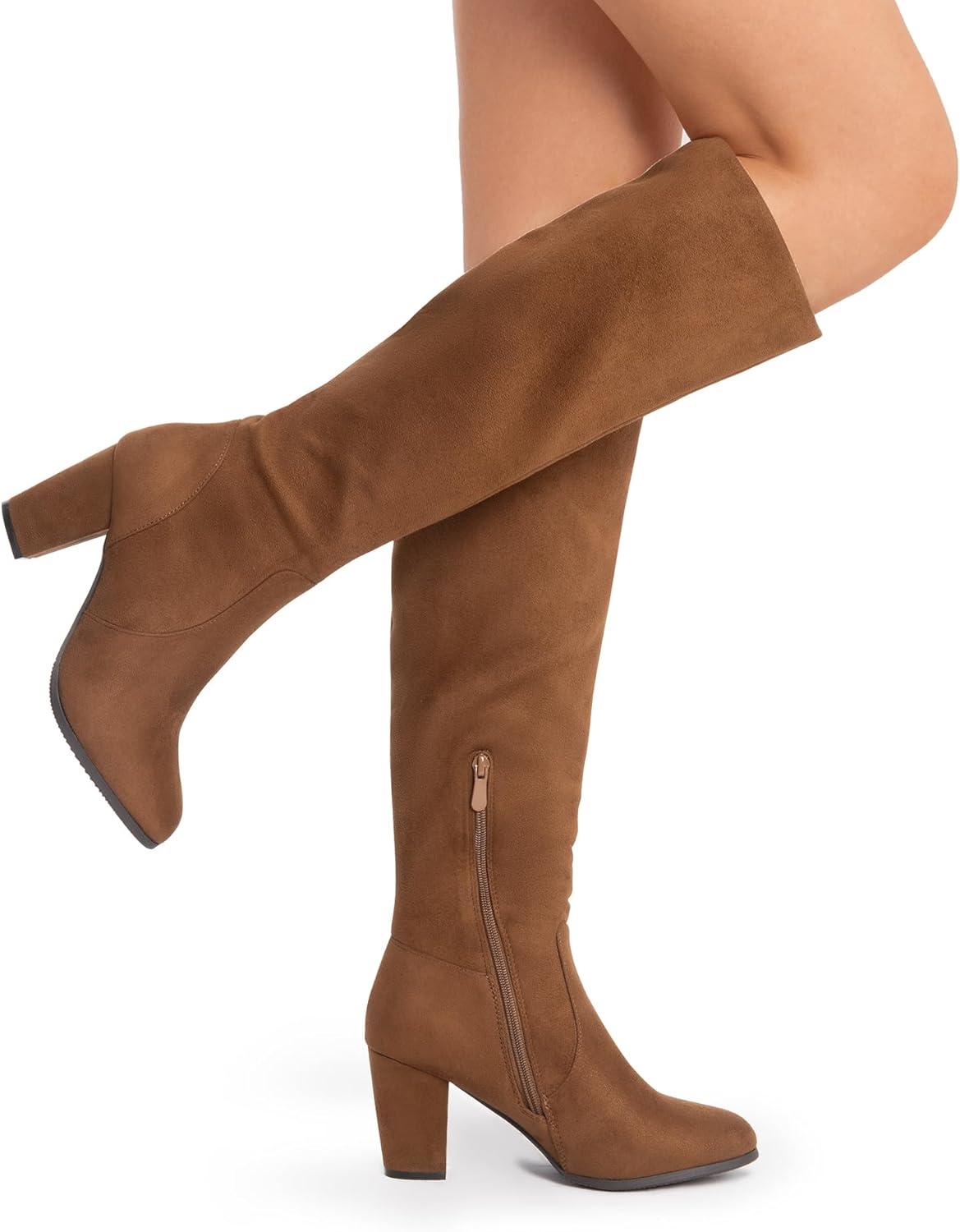 imageDREAM PAIRS Womens Chunky Heel Knee High BootsBrownsuede