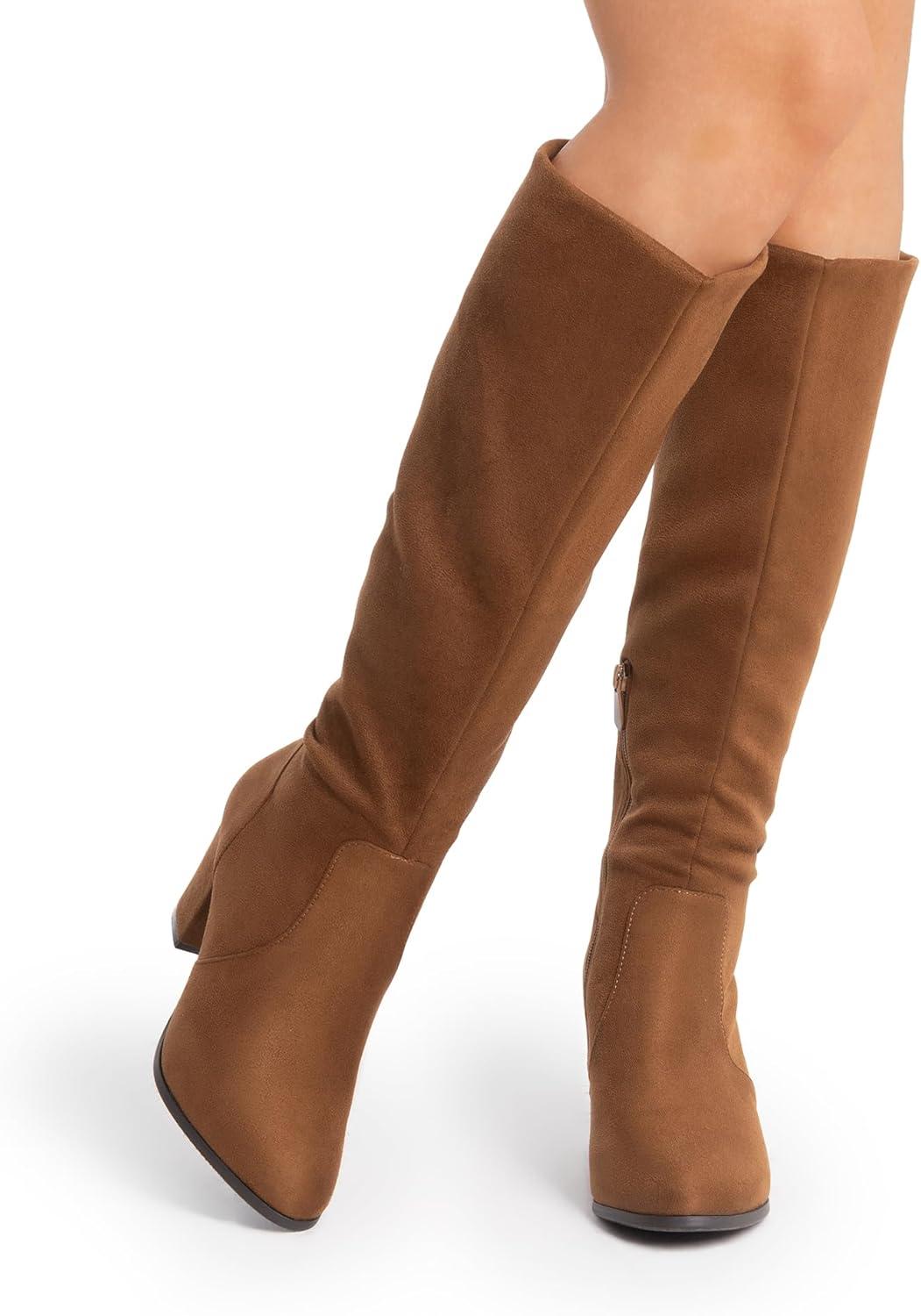 imageDREAM PAIRS Womens Chunky Heel Knee High BootsBrownsuede