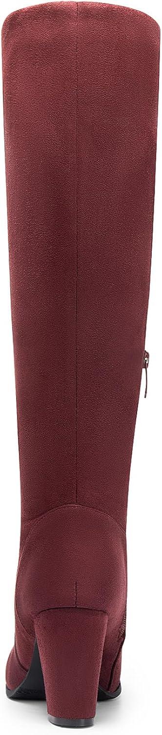 imageDREAM PAIRS Womens Chunky Heel Knee High BootsBurgundy
