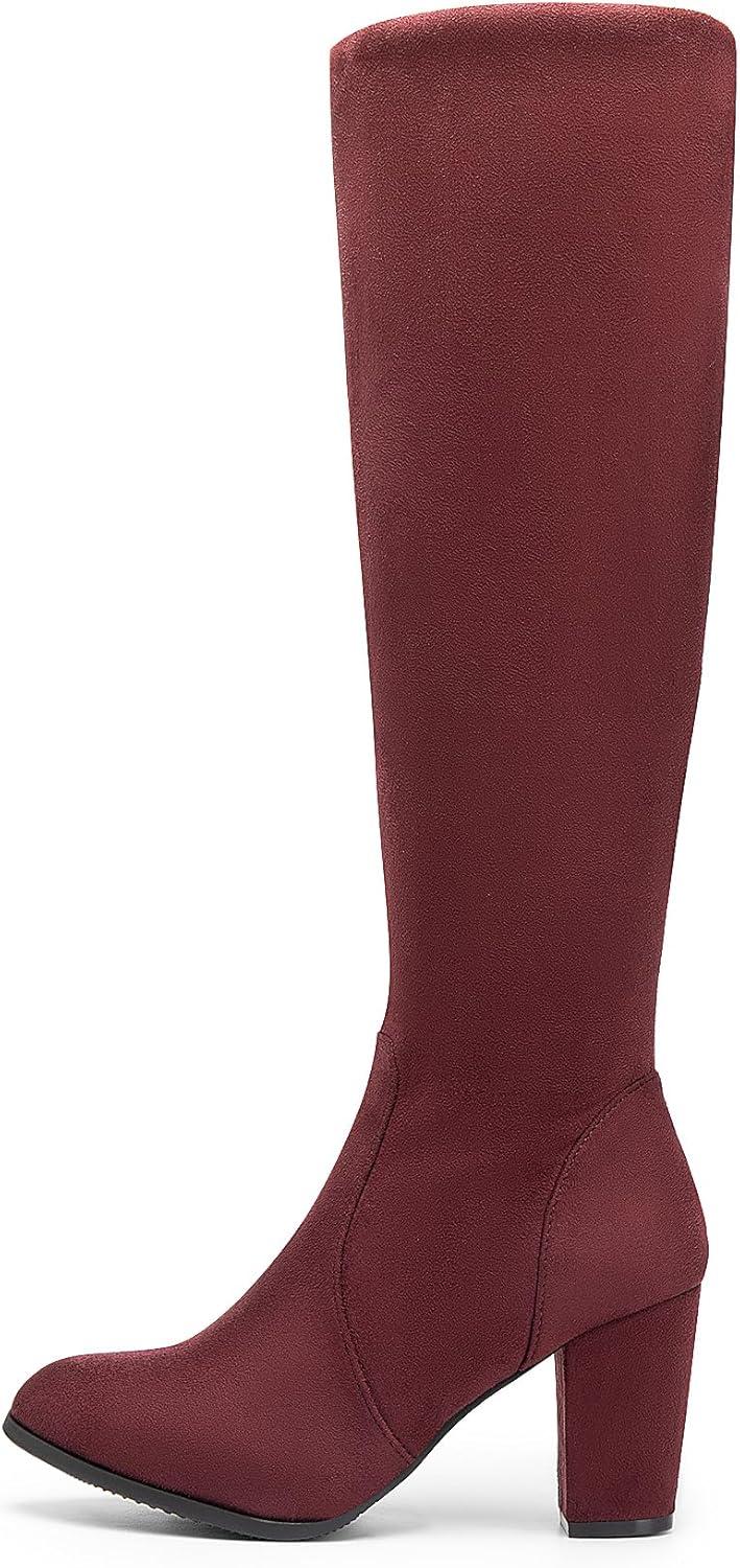 imageDREAM PAIRS Womens Chunky Heel Knee High BootsBurgundy