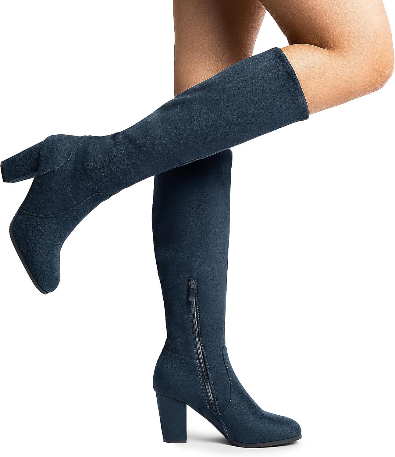 imageDREAM PAIRS Womens Chunky Heel Knee High BootsDarkBlue