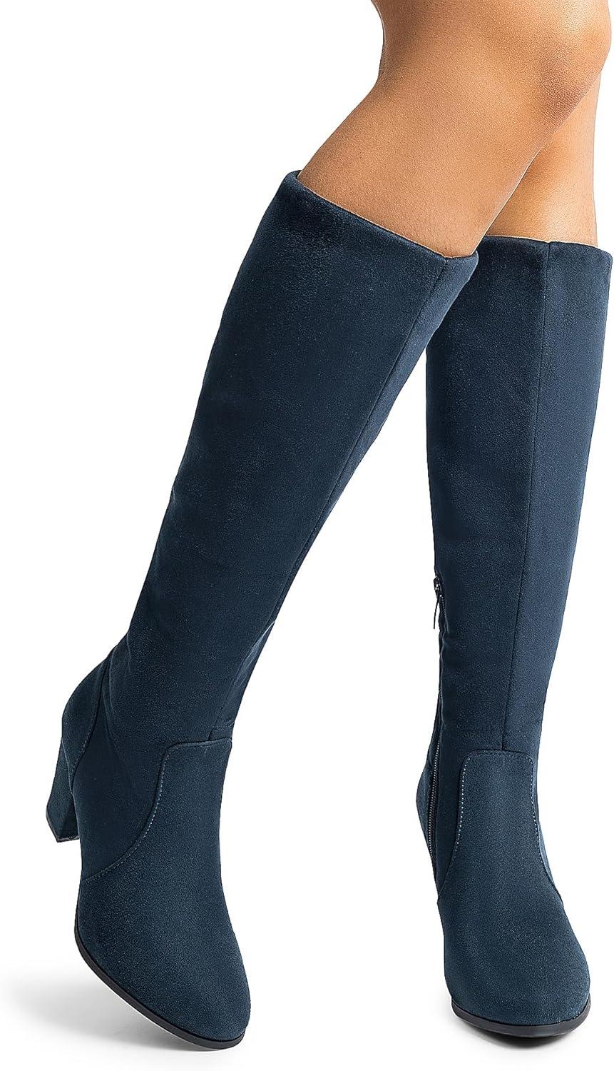 imageDREAM PAIRS Womens Chunky Heel Knee High BootsDarkBlue