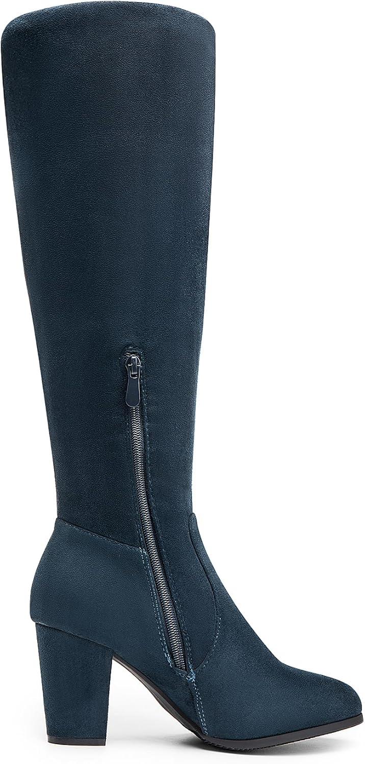 imageDREAM PAIRS Womens Chunky Heel Knee High BootsDarkBlue