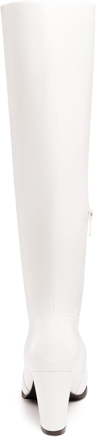 imageDREAM PAIRS Womens Chunky Heel Knee High BootsWhitePu