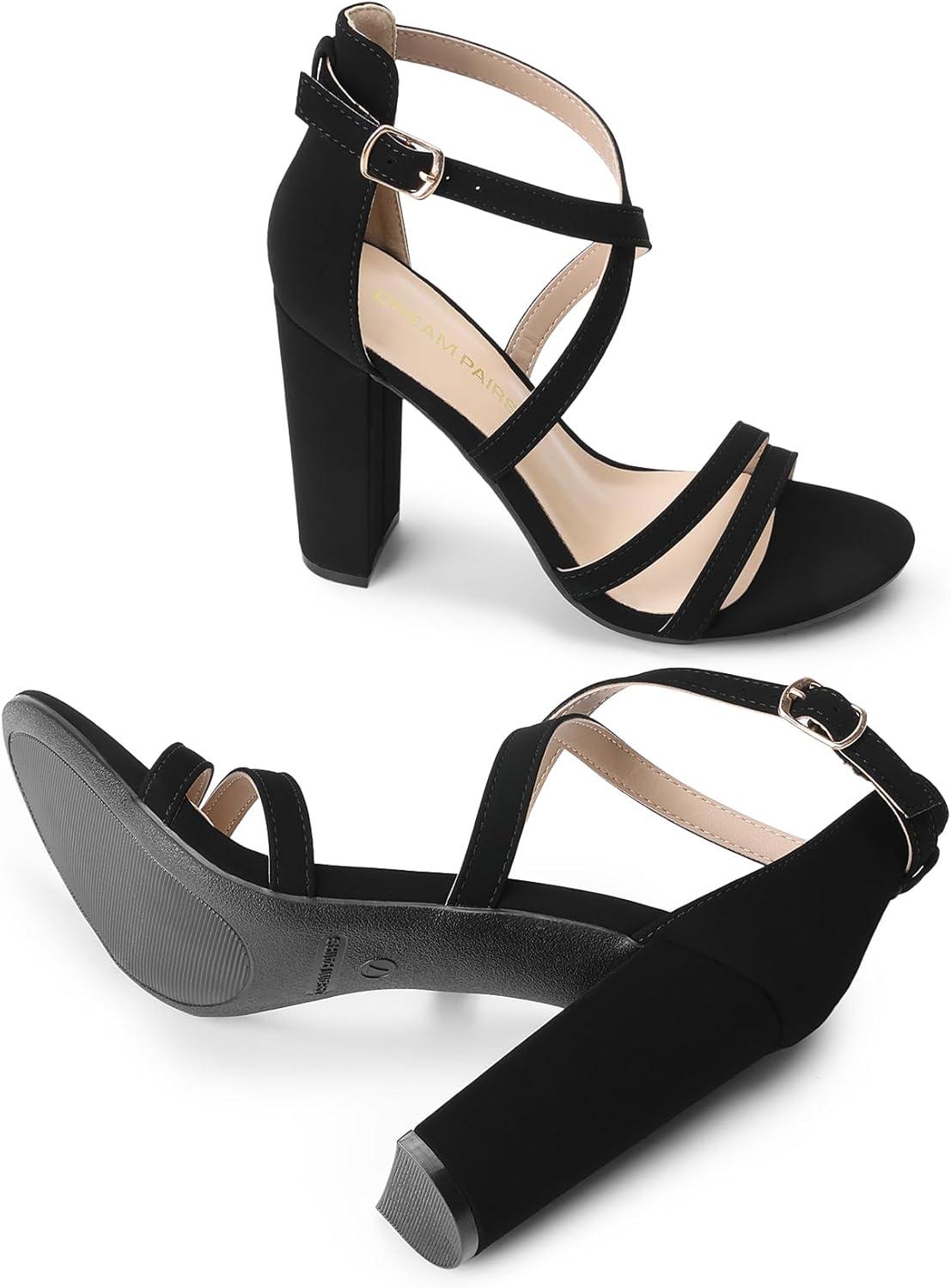 imageDREAM PAIRS Womens Chunky Heels 4 inch High Multi Strap Soft Comfort Block Heeled Sandals for Prom Dancing WeddingBlack
