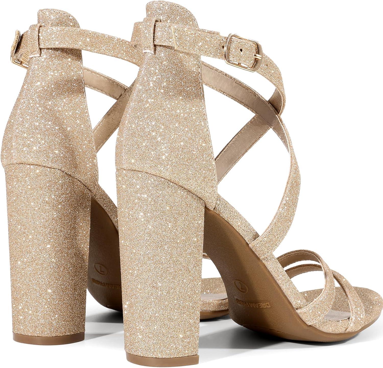 imageDREAM PAIRS Womens Chunky Heels 4 inch High Multi Strap Soft Comfort Block Heeled Sandals for Prom Dancing WeddingGold