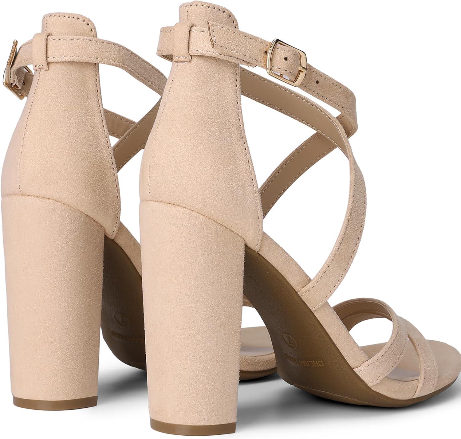 imageDREAM PAIRS Womens Chunky Heels 4 inch High Multi Strap Soft Comfort Block Heeled Sandals for Prom Dancing WeddingNude