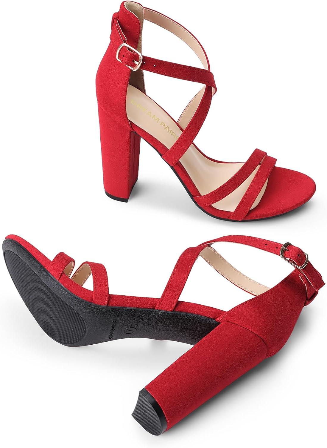 imageDREAM PAIRS Womens Chunky Heels 4 inch High Multi Strap Soft Comfort Block Heeled Sandals for Prom Dancing WeddingRed