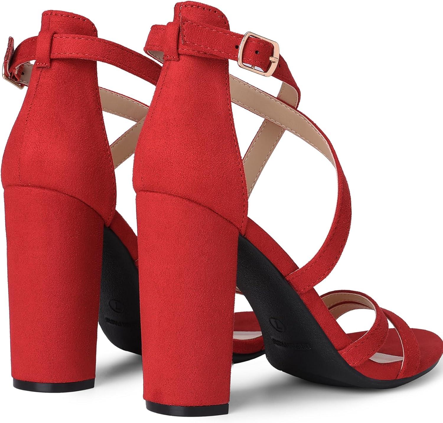 imageDREAM PAIRS Womens Chunky Heels 4 inch High Multi Strap Soft Comfort Block Heeled Sandals for Prom Dancing WeddingRed