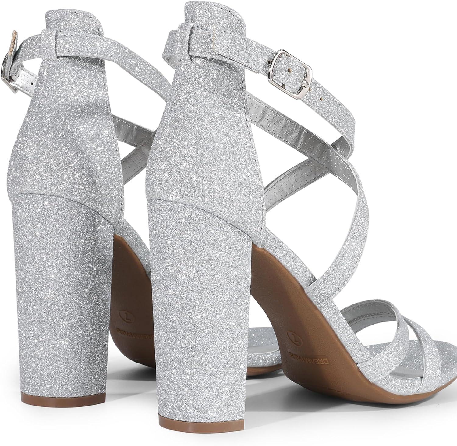 imageDREAM PAIRS Womens Chunky Heels 4 inch High Multi Strap Soft Comfort Block Heeled Sandals for Prom Dancing WeddingSilver