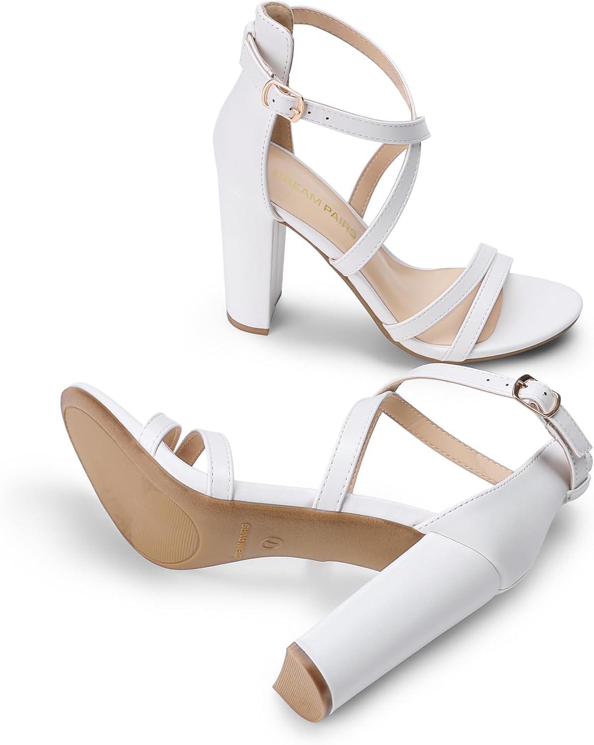 imageDREAM PAIRS Womens Chunky Heels 4 inch High Multi Strap Soft Comfort Block Heeled Sandals for Prom Dancing WeddingWhite