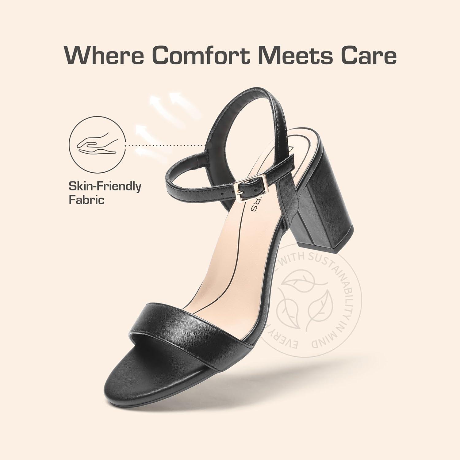 imageDREAM PAIRS Womens Chunky Heels Block Round Open Toe Ankle Strap Heel Fashion Wedding Party Comfort Dress Sandals ShoesBlackpu