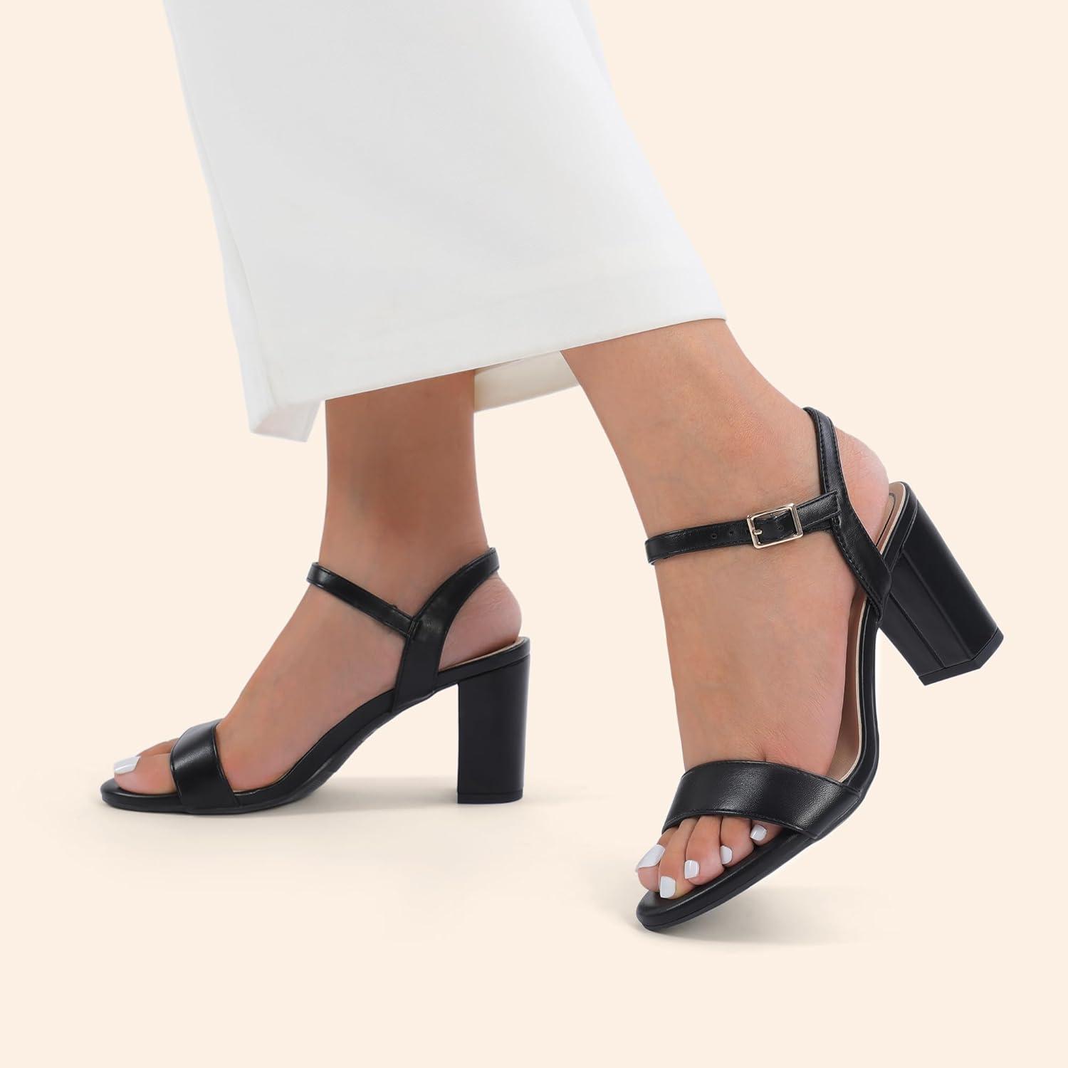 imageDREAM PAIRS Womens Chunky Heels Block Round Open Toe Ankle Strap Heel Fashion Wedding Party Comfort Dress Sandals ShoesBlackpu