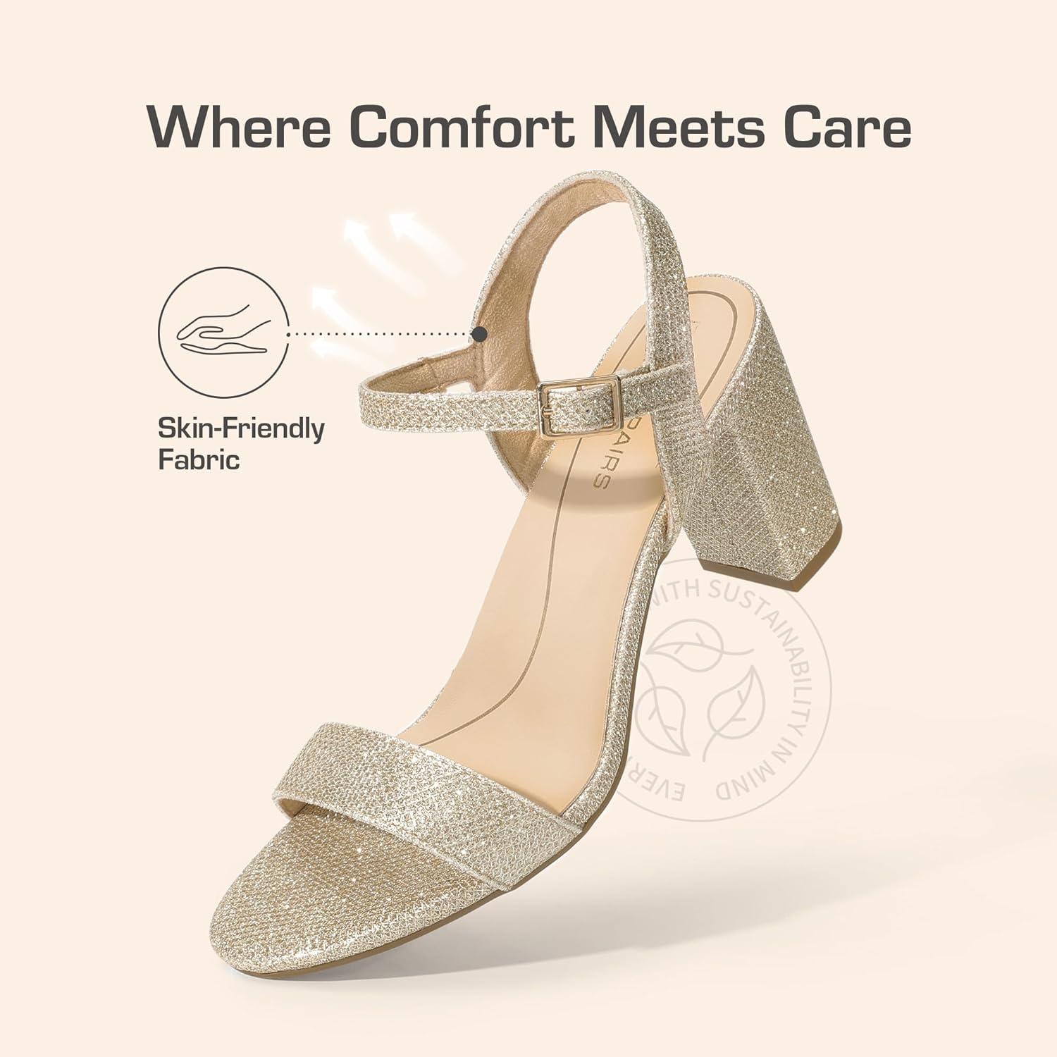 imageDREAM PAIRS Womens Chunky Heels Block Round Open Toe Ankle Strap Heel Fashion Wedding Party Comfort Dress Sandals ShoesGold