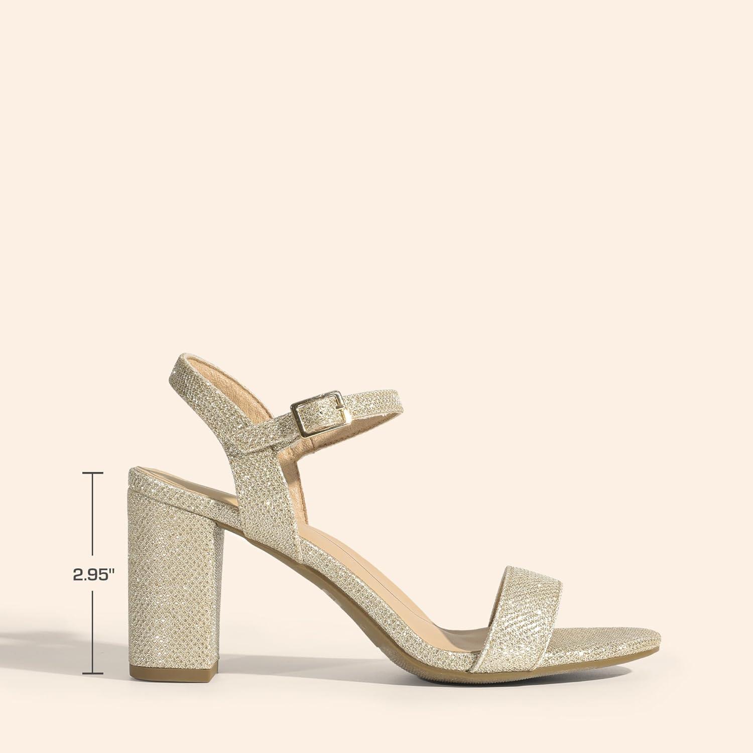 imageDREAM PAIRS Womens Chunky Heels Block Round Open Toe Ankle Strap Heel Fashion Wedding Party Comfort Dress Sandals ShoesGold