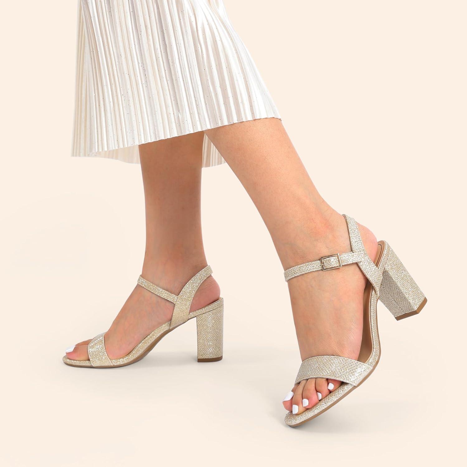 imageDREAM PAIRS Womens Chunky Heels Block Round Open Toe Ankle Strap Heel Fashion Wedding Party Comfort Dress Sandals ShoesGold