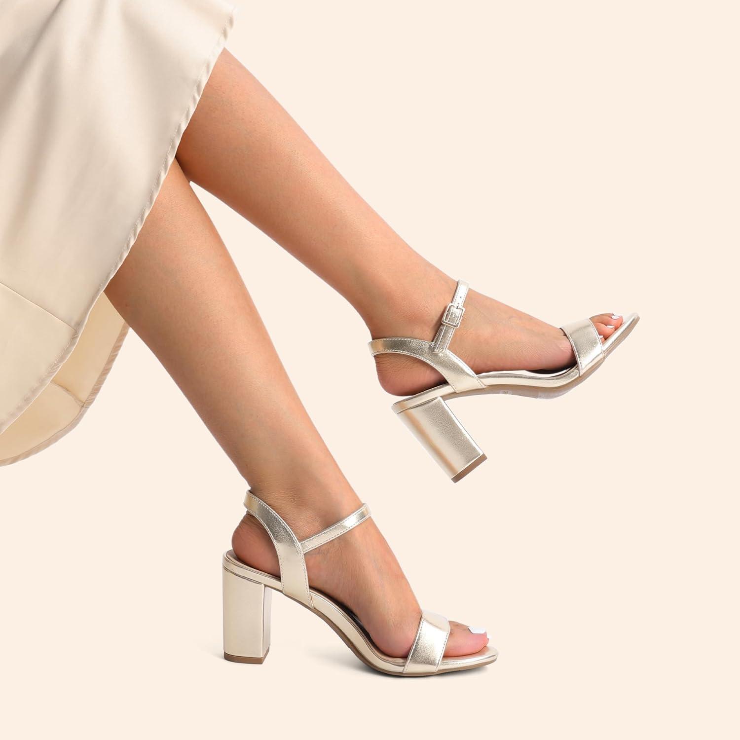 imageDREAM PAIRS Womens Chunky Heels Block Round Open Toe Ankle Strap Heel Fashion Wedding Party Comfort Dress Sandals ShoesLight Gold