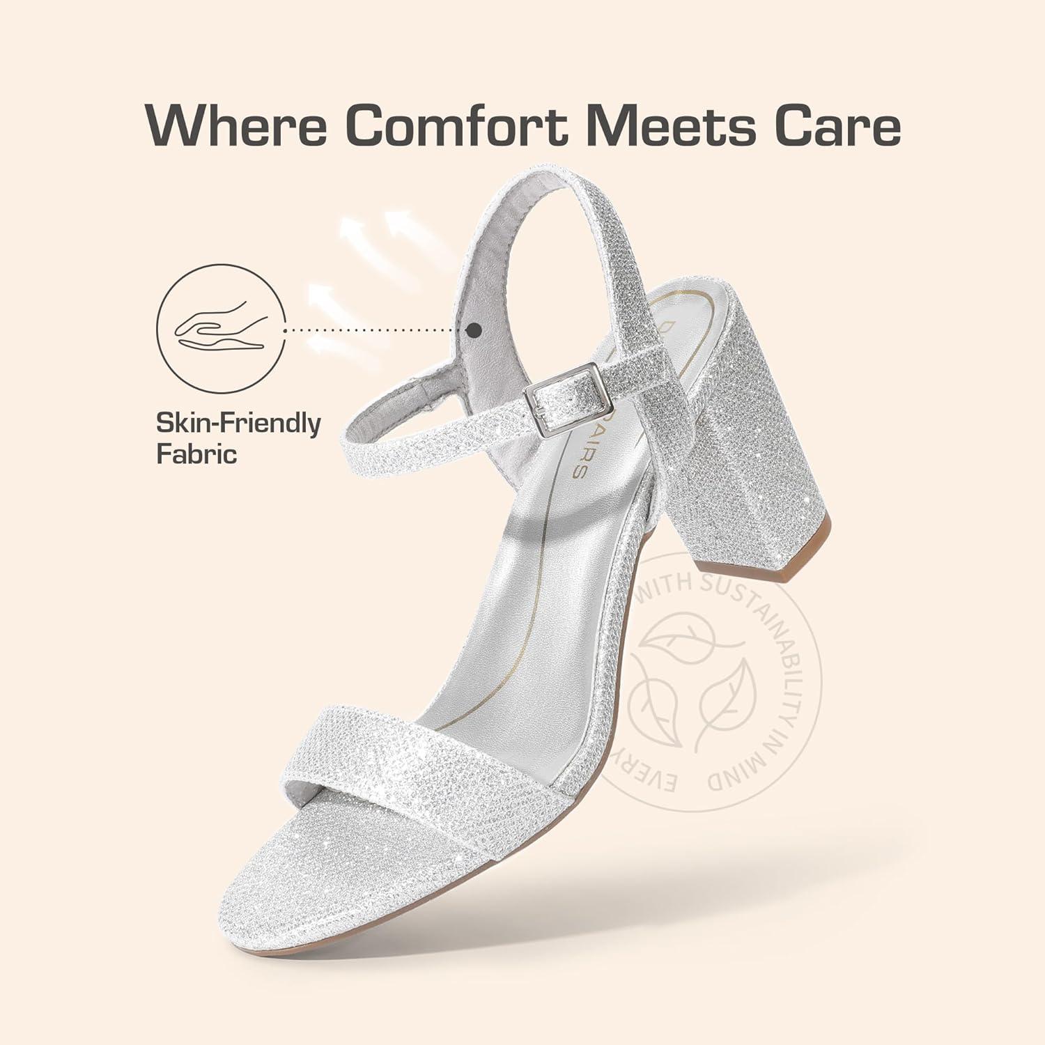 imageDREAM PAIRS Womens Chunky Heels Block Round Open Toe Ankle Strap Heel Fashion Wedding Party Comfort Dress Sandals ShoesSilverglitter