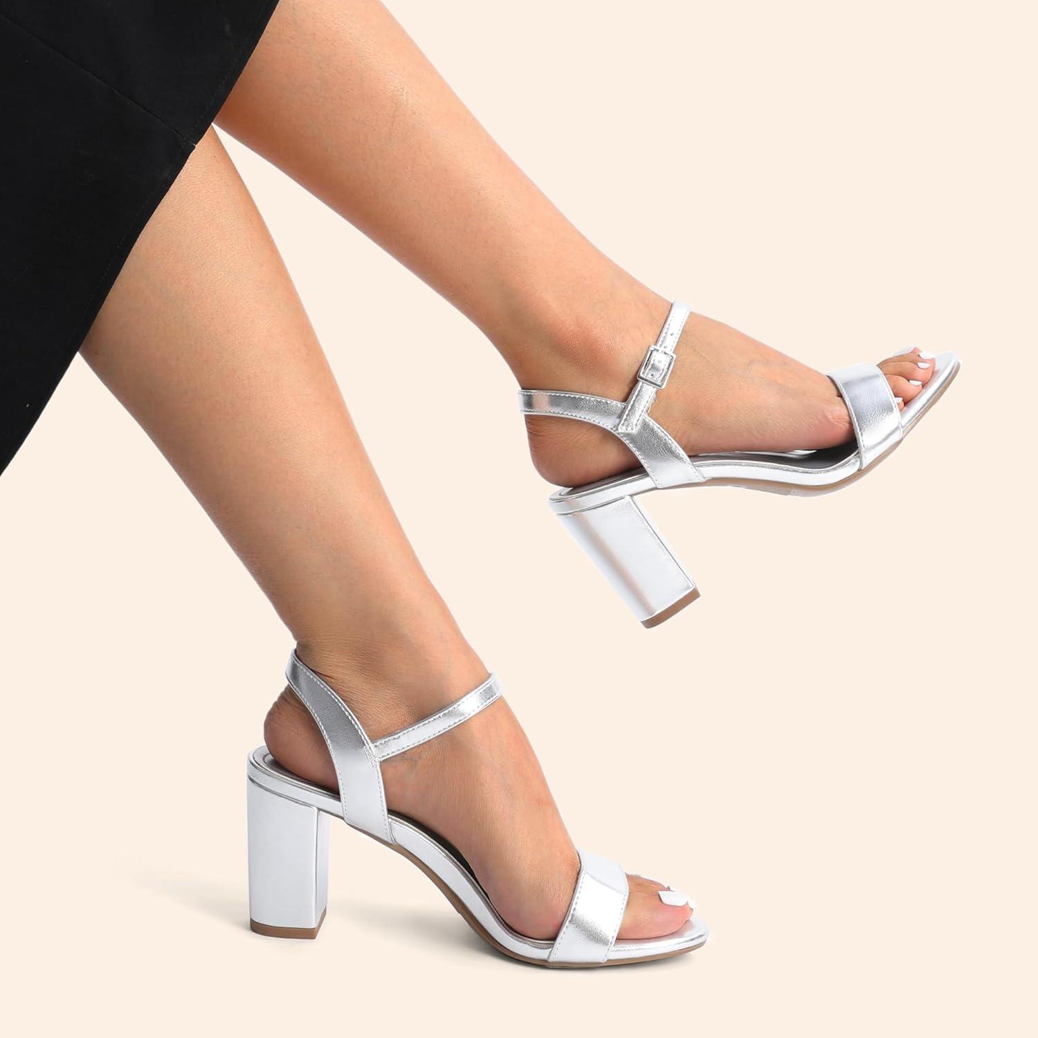 imageDREAM PAIRS Womens Chunky Heels Block Round Open Toe Ankle Strap Heel Fashion Wedding Party Comfort Dress Sandals ShoesSilverpu