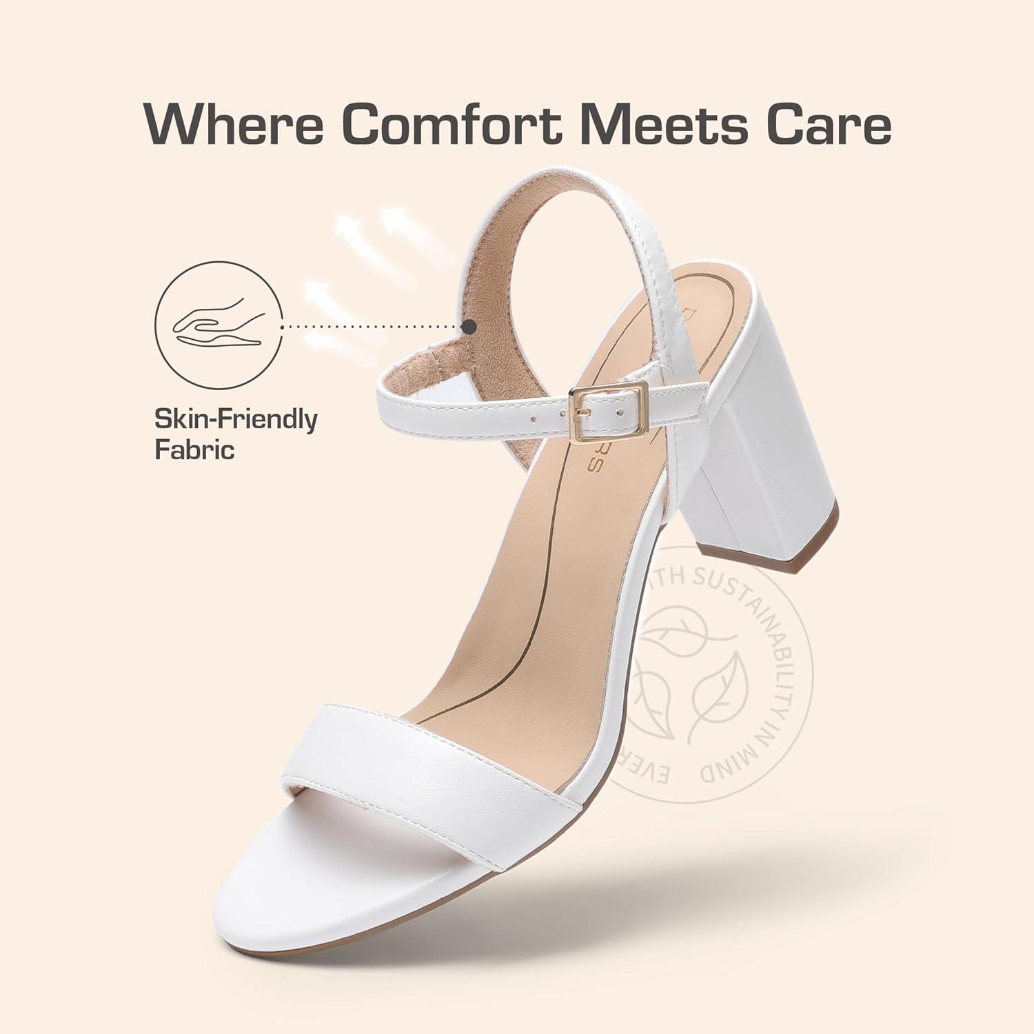 imageDREAM PAIRS Womens Chunky Heels Block Round Open Toe Ankle Strap Heel Fashion Wedding Party Comfort Dress Sandals ShoesWhite