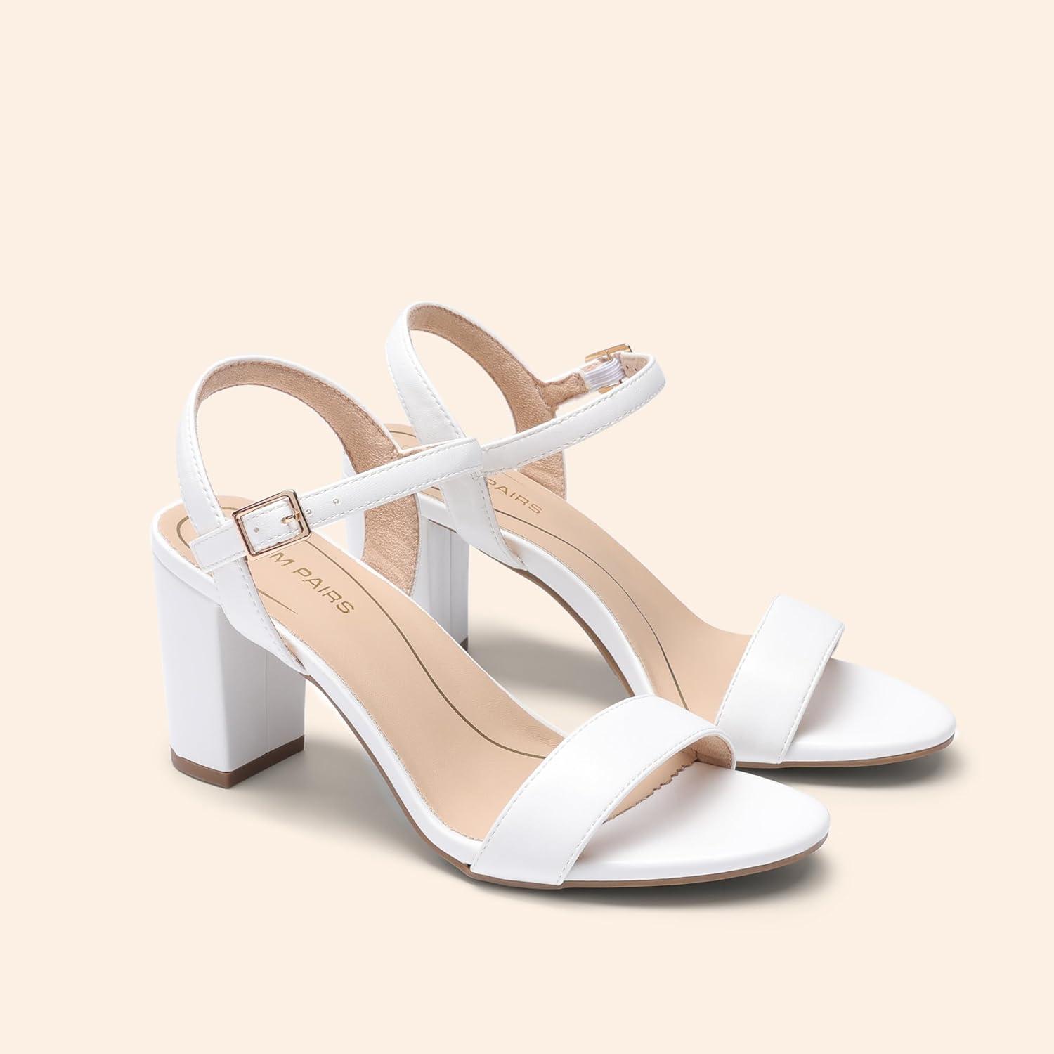 imageDREAM PAIRS Womens Chunky Heels Block Round Open Toe Ankle Strap Heel Fashion Wedding Party Comfort Dress Sandals ShoesWhite