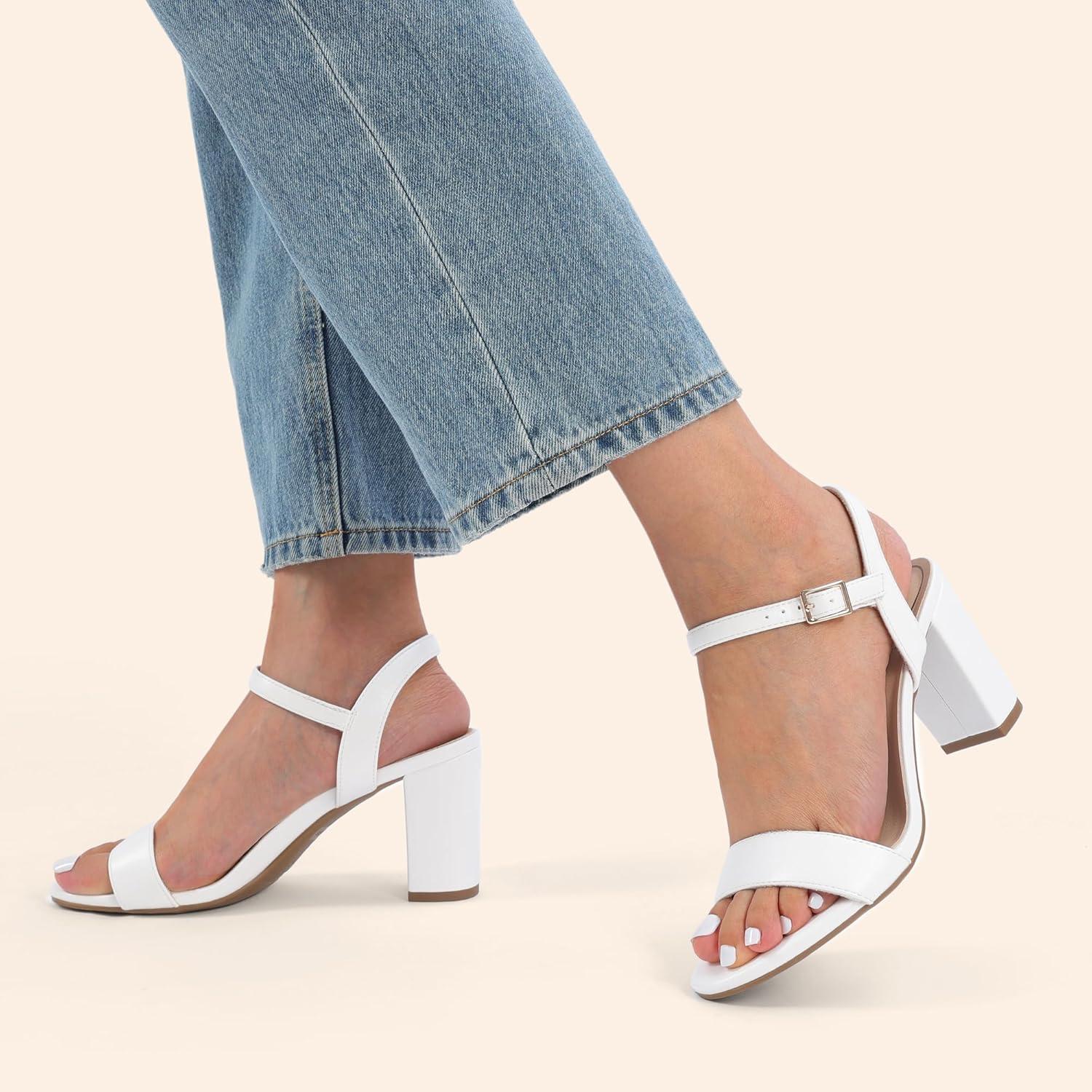 imageDREAM PAIRS Womens Chunky Heels Block Round Open Toe Ankle Strap Heel Fashion Wedding Party Comfort Dress Sandals ShoesWhite