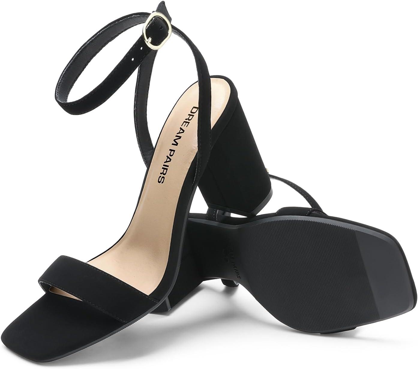 imageDREAM PAIRS Womens Chunky Heels Square Open Toe Ankle Buckle Strappy Block Heeled Sandals for Party Wedding DailyBlacknubuck