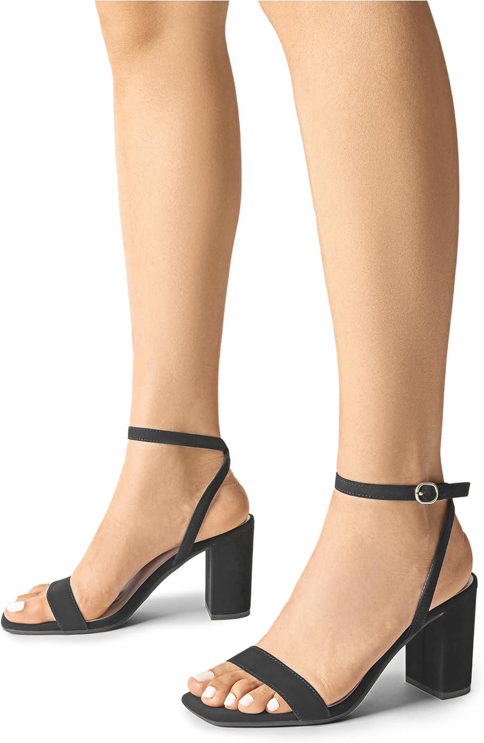 imageDREAM PAIRS Womens Chunky Heels Square Open Toe Ankle Buckle Strappy Block Heeled Sandals for Party Wedding DailyBlacknubuck